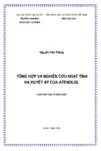 ổng hợp và nghiên cứu hoạt tính hạ huyết áp của atenolol