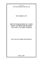 Phân tích hoạt động lựa chọn thuốc tại bệnh viện đa khoa tân uyên   lai châu năm 2014