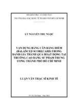 Vận dụng bảng cân bằng điểm (balanced scorecard) trong đánh giá thành quả hoạt động tại trường cao đẳng sư phạm trung ương tp. hồ chí minh