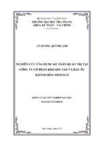 Nghiên cứu ứng dụng kế toán quản trị tại công ty cổ phần khoáng sản và đầu tư khánh hòa minexco