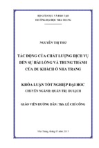 Tác động của chất lượng dịch vụ đến sự hài lòng và lòng trung thành của du khách ở nha trang