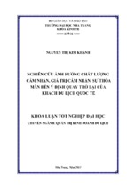 Nghiên cứu ảnh hưởng chất lượng cảm nhận, giá trị cảm nhận, sự thỏa mãn đến ý định quay trở lại của khách du lịch quốc tế