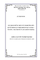 Xác định những nhân tố ảnh hưởng đến quyết định lựa chọn khách sạn yasaka sài gòn   nha trang của du khách nội địa