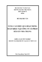 Nâng cao hiệu quả hoạt động xuất khẩu tại công ty cổ phần hải sản nha trang