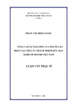 Nâng cao sự hài lòng của người lao động tại công ty trách nhiệm hữu hạn mabichi motor việt nam