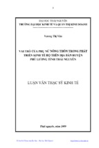 Vai trò của phụ nữ nông thôn trong phát triển kinh tế hộ trên địa bàn huyện phú lương tỉnh thái nguyên