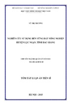 Tóm tắt luận án tiến sĩ quản lý đất đai nghiên cứu sử dụng bền vững đất nông nghiệp huyện lục ngạn, tỉnh bắc giang