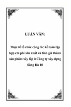 Thực tế tổ chức công tác kế toán tập hợp chi phí sản xuất và tính giá thành sản phẩm xây lắp ở công ty xây dựng sông đà 10