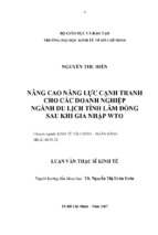 Luận văn thạc sĩ nâng cao năng lực cạnh tranh cho các doanh nghiệp ngành du lịch tỉnh lâm đồng sau khi gia nhập wto