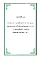 Nâng cao vai trò nhân tố chủ quan trong việc giữ gìn, phát huy bản sắc văn hoá dân tộc mường tỉnh phú thọ hiện nay