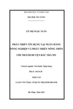 Luận văn thạc sĩ phát triển tín dụng tại ngân hàng nông nghiệp và phát triển nông thôn   chi nhánh huyện bắc trà my