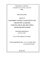 Quản lý hoạt động giáo dục ngoài giờ lên lớp theo hướng xã hội hoá ở trường trung học phổ thông thành phố hồ chí minh