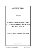 Nghiên cứu tình hình phát triển sản xuất và bón phân cho chè đắng tại tỉnh cao bằng