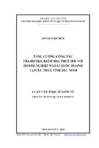 Tăng cường công tác thanh tra, kiểm tra thuế đối với doanh nghiệp ngoài quốc doanh tại cục thuế tỉnh bắc ninh