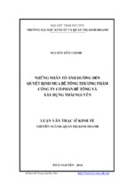 Những nhân tố ảnh hưởng đến quyết định mua bê tông thương phẩm công ty cổ phần bê tông và xây dựng thái nguyên