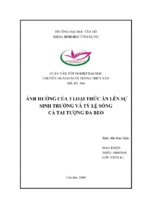 ảnh hưởng của 3 loại thức ăn lên sự sinh trưởng và tỷ lệ sống cá tai tượng da beo