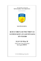 đề xuất chiến lược phát triển các sản phẩm dịch vụ du lịch tiền giang đến năm 2020