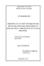 ảnh hưởng của các nhân tố marketing mix đến giá trị thương hiệu một số dòng sản phẩm tại công ty tnhh nhà nước mtv yến sào khánh hòa