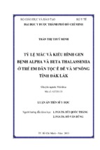 Luận án tiến sĩ y học tỷ lệ mắc và kiểu hình gen bệnh alpha và beta thalassemia ở trẻ em dân tộc êđê và m’nông tỉnh đắk lắk