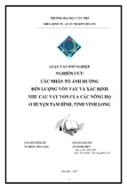 Các nhân tố ảnh hưởng đến lượng vốn vay và xác định nhu cầu vay vốn của các nông hộ ở huyện tam bình, tỉnh vĩnh long