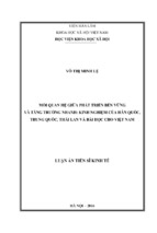 Mối quan hệ giữa phát triển bền vững và tăng trưởng nhanh kinh nghiệm của hàn quốc, trung quốc, thái lan và bài học cho việt nam