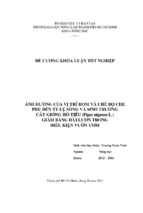 ảnh hưởng của vị trí hom và chế độ che phủ đến tỷ lệ sống và sinh trưởng cây giống hồ tiêu (piper nigrum l.) giâm bằng dây lươn trong điều kiện vườn ươm