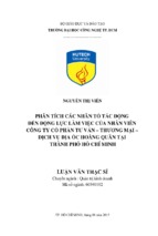 Phân tích các nhân tố tác động đến động lực làm việc của nhân viên công ty cổ phần tư vấn thương mại dịch vụ địa ốc hoàng quân tại thành phố hồ chí minh