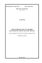 Luận án tiến sĩ chuyên ngành quan hệ quốc tế một số nhân tố chủ yếu chi phối quan hệ quốc phòng việt nam – hoa kỳ