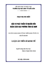 đầu tư phát triển từ nguồn vốn ngân sách địa phương tỉnh hà nam