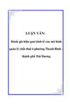 đánh giá hiệu quả kinh tế của mô hình quản lý chất thải ở phường thanh bình – thành phố hải dương