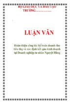 Hoàn thiện công tác kế toán doanh thu tiêu thụ và xác định kết qủa kinh doanh tại doanh nghiệp tư nhân nguyệt hằng