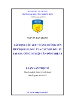 Xác định các yếu tố ảnh hưởng đến mức độ hài lòng của các nhà đầu tư tại khu công nghiệp tân đông hiệp b