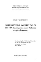 Nghiên cứu sinh sản nhân tạo cá hồi vân (oncorhynchus mykiss walbaum, 1792) ở lâm đồng