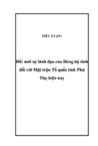 đổi mới sự lãnh đạo của đảng bộ tỉnh đối với mặt trận tổ quốc tỉnh phú thọ hiện nay