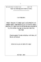 Thực trạng và hiệu quả giải pháp can thiệp thực thi pháp luật an toàn thực phẩm của một số cơ sở kinh doanh dịch vụ ăn uống tại quận hai bà trưng, hà nội