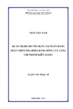 Quản trị rủi ro tín dụng tại ngân hàng phát triển nhà đồng bằng sông cửu long, chi nhánh kiên giang