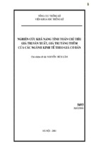 Nghiên cứu khả năng tính toán chỉ tiêu giá trị sản xuất, giá trị tăng thêm của các ngành kinh tế theo giá cơ bản