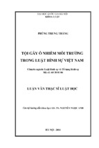 Tóm tắt luận văn thạc sĩ luật học tội gây ô nhiễm môi trường trong luật hình sự việt nam