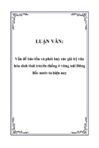 Vấn đề bảo tồn và phát huy các giá trị văn hóa sinh thái truyền thống ở vùng núi đông bắc nước ta hiện nay