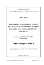 đánh giá hiệu quả hoạt động tín dụng tại chi nhánh ngân hàng nông nghiệp và phát triển nông thôn huyện đồng hỷ tỉnh thái nguyên