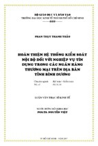 Hoàn thiện hệ thống kiểm soát nội bộ đối với nghiệp vụ tín dụng trong các ngân hàng thương mại trên địa bàn tỉnh bình dương