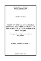 Tóm tắt luận án tiến sĩ thú y nghiên cứu bệnh đầu đen do đơn bào histomonas meleagridis gây ra ở gà nuôi tại tỉnh thái nguyên, bắc giang và biện pháp phòng trị bệnh