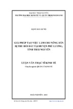 Giải pháp tạo việc làm cho nông dân bị thu hồi đất tại huyện phú lương tỉnh thái nguyên