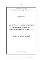 Luận văn ảnh hưởng của các khu công nghiệp đến đời sống hộ nông dân ở huyện phổ yên tỉnh thái nguyên