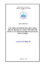 Các nhân tố ảnh hưởng đến lòng trung thành của nhân viên đối với công ty cổ phần bảo hiểm ngân hàng nông nghiệp