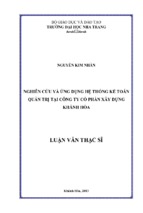 Nghiên cứu và ứng dụng hệ thống kế toán quản trị tại công ty cổ phần xây dựng khánh hòa