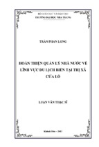 Hoàn thiện quản lý nhà nước về lĩnh vực du lịch biển tại thị xã cửa lò