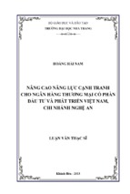 Nâng cao năng lực cạnh tranh cho ngân hàng thương mại cổ phần đầu tư và phát triển việt nam, chi nhánh nghệ an