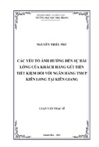 Các yếu tố ảnh hưởng đến sự hài lòng của khách hàng gửi tiền tiết kiệm đối với ngân hàng tmcp kiên long tại kiên giang