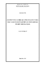 Giải pháp nâng cao hiệu quả công tác quản lý khai thác và bảo vệ nguồn lợi thủy sản trong khu bảo tồn biển vịnh nha trang